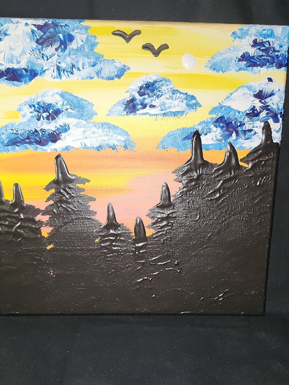 Sunset Forest Canvas Wall Art - Black, Blue, Yellow
